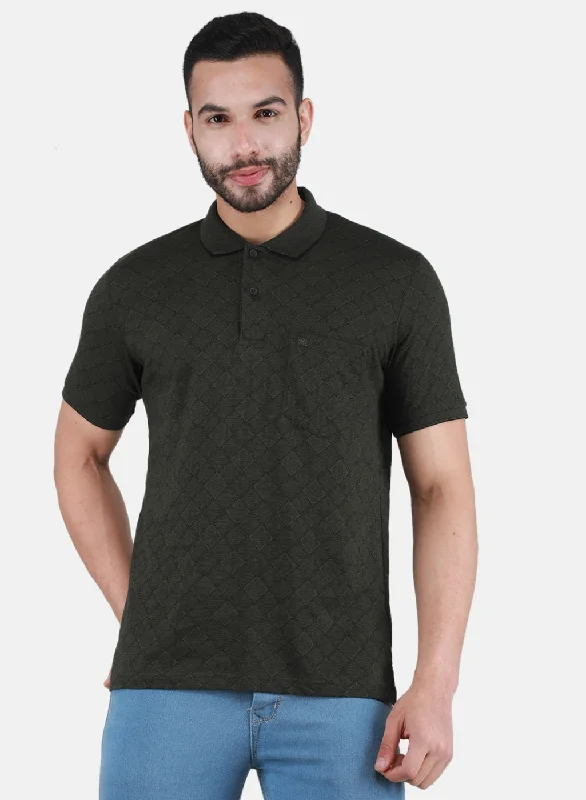 Men's short-sleeve bright crisp white shirt-Men Olive Printed T-Shirt