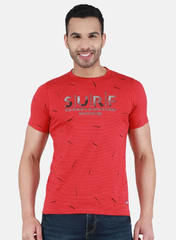 Men's short-sleeve sleek neutral subtle taupe shirt-Men Red Printed T-Shirt