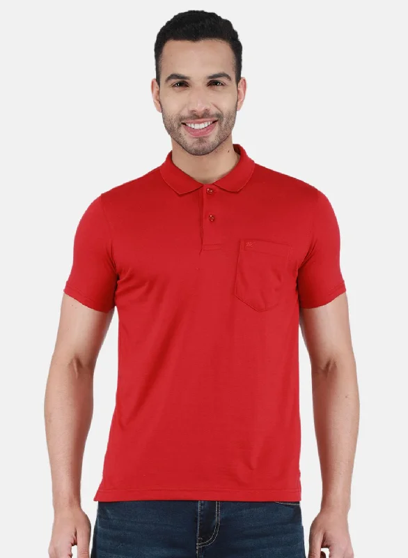 Men's short-sleeve stylish rich burgundy tee-Men Red Solid T-Shirt