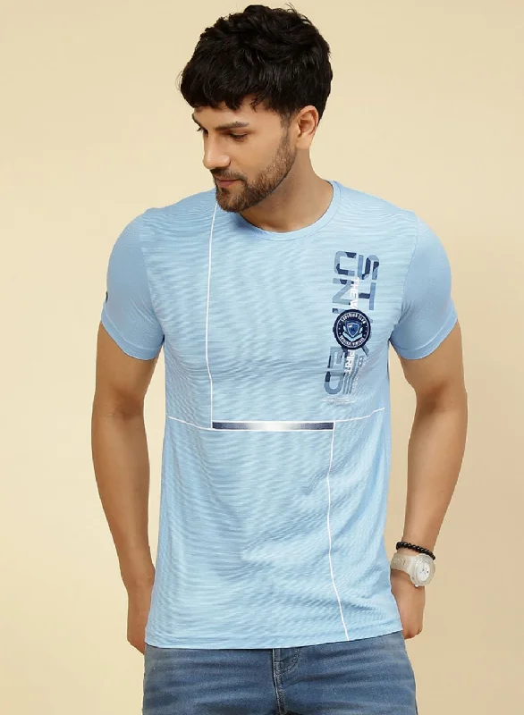 Men's short-sleeve deep classic sleek rolled-sleeve top-Men Sky Blue Printed T-Shirt