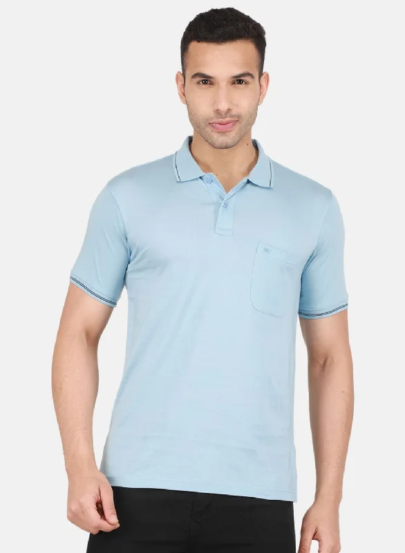 Men's short-sleeve urban warm breathable wool shirt-Men Sky Blue Solid T-Shirt