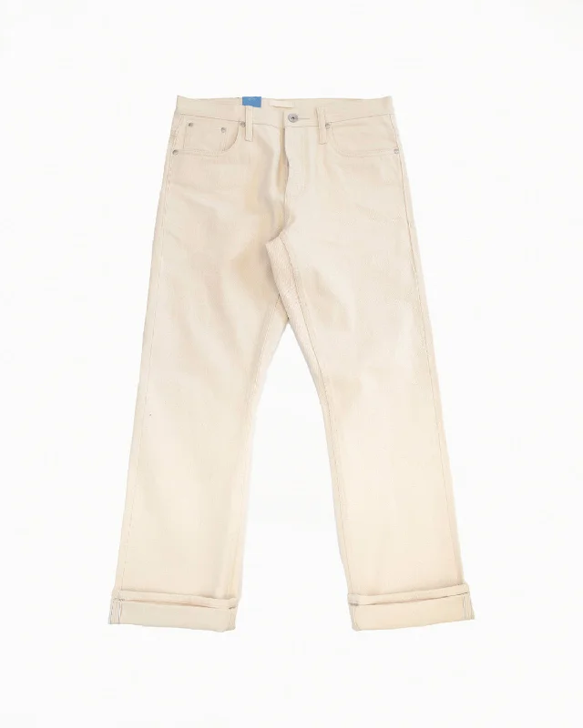 men's wide-leg relaxed beige pants-UB397 - 13.5oz Ecru with Seed Selvedge - Straight Fit