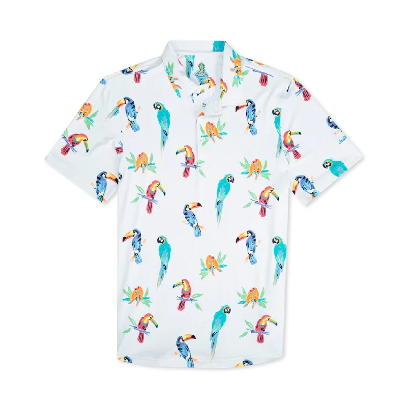 Men's short-sleeve subtle soft muted sage tee-Chubbies The Birds Of Polodise Performance Polo Shirt - Optic White - Pattern Base (Includes Plaids)