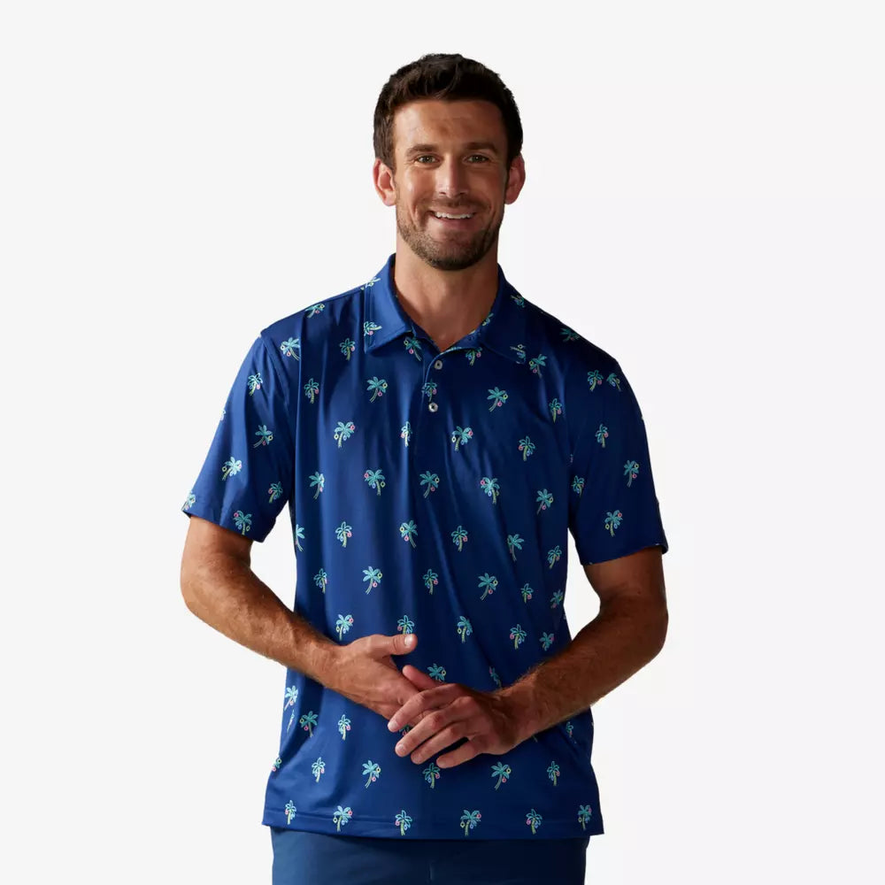 Men's short-sleeve classic muted sustainable recycled shirt-Chubbies The Palm Springle Jingle Performance Polo Shirt - Navy