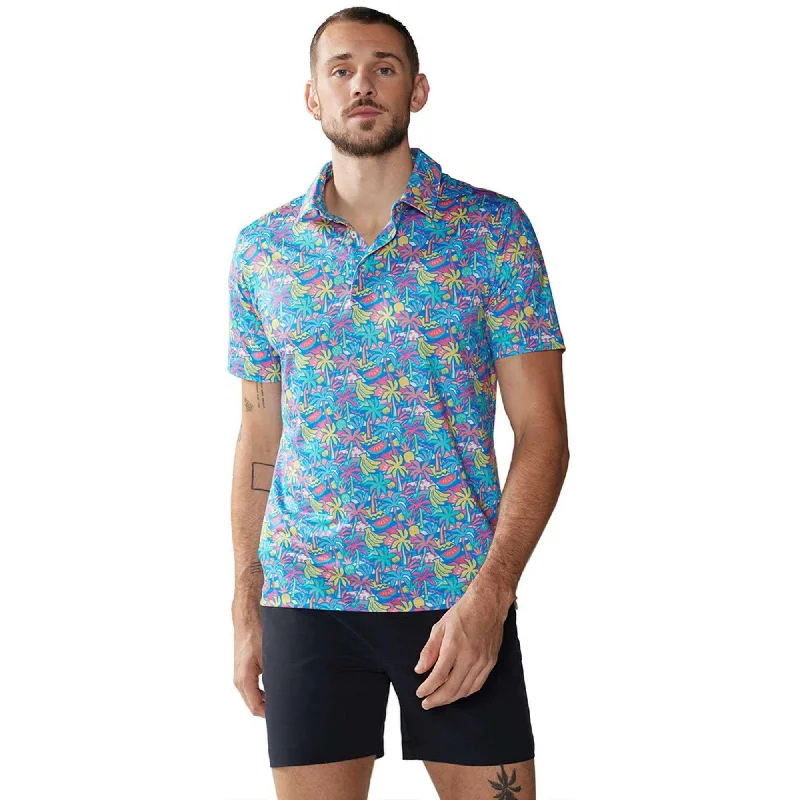 Men's short-sleeve warm tailored checkered tee-Chubbies The Tropical Bunch Performance Polo Shirt - Bright Blue