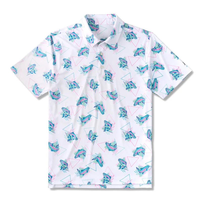 Men's short-sleeve vibrant tropical warm mustard tee-Chubbies The Trout Dipper Performance Polo Shirt - Optic White - Pattern Base (Includes Plaids)