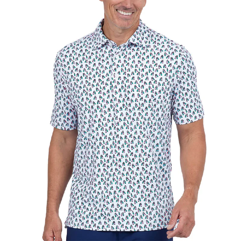 Men's short-sleeve subtle graphic neon shirt-IBKUL Mens Cheers Polo Shirt - Charcoal/White/Mint/Light Pink