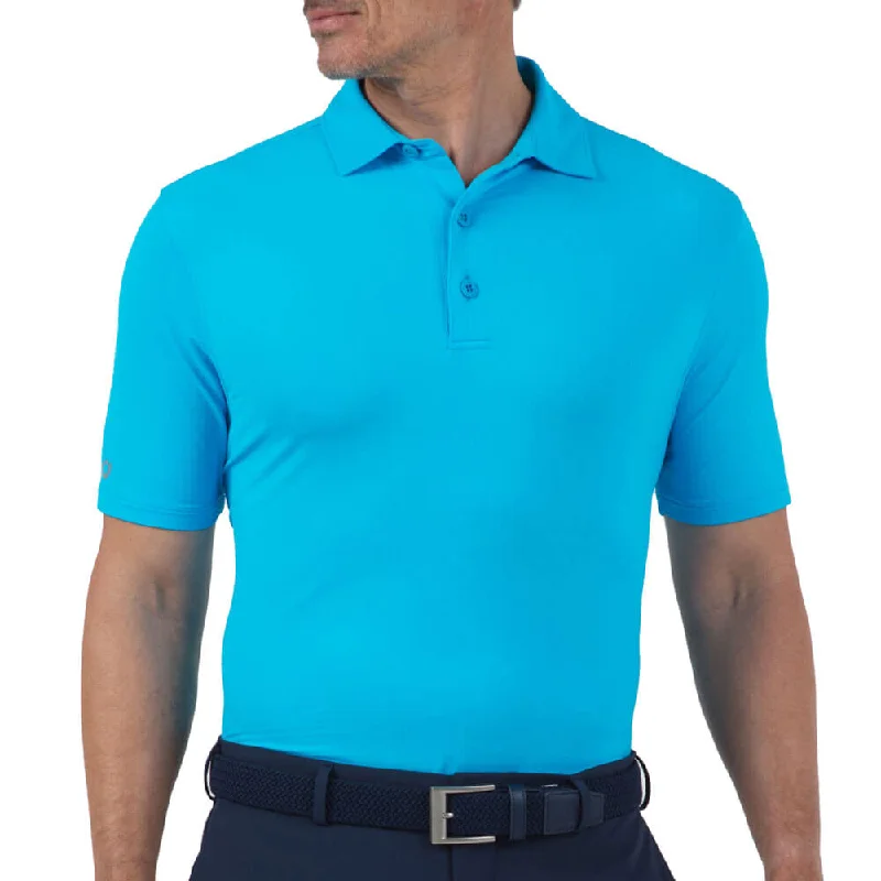 Men's short-sleeve handcrafted hemp top-IBKUL Mens Solid Polo Shirt - Turquoise