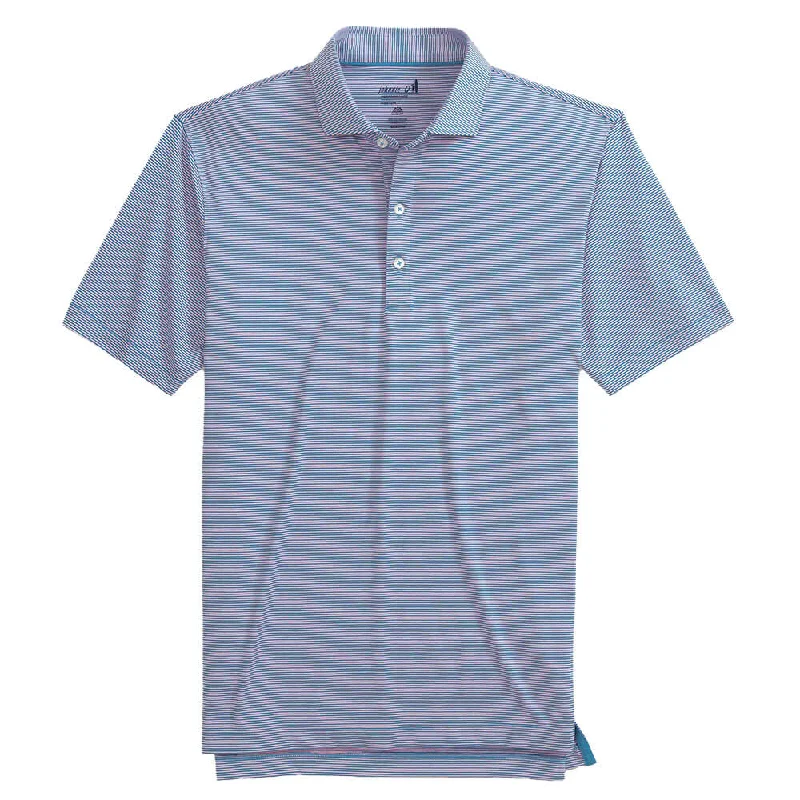 Men's short-sleeve warm breathable wool top-Johnnie-O Lyndon Prep-Formance Pinestripe Polo Shirt - Victory