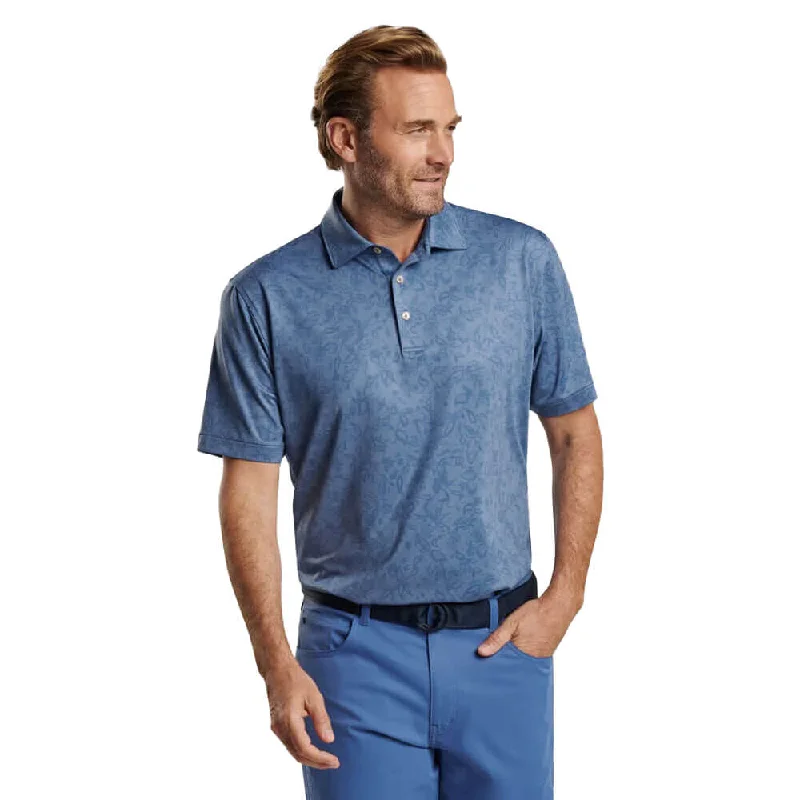 Men's short-sleeve soft lavender top-Peter Millar Carrow Botanical Performance Jersey Polo Shirt - Astral Blue