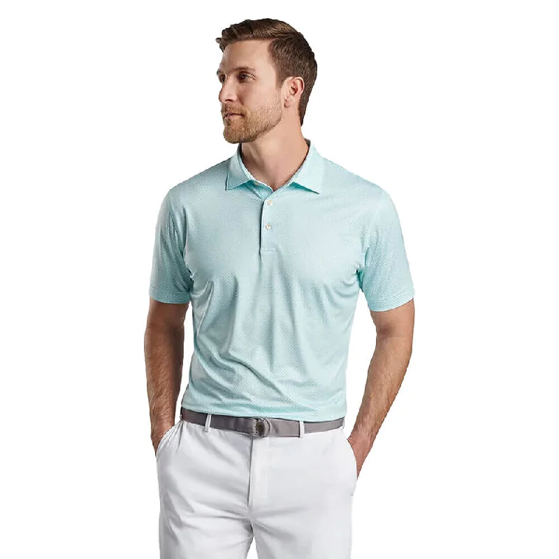 Men's short-sleeve deep vibrant aqua top-Peter Millar Circle Geo Performance Jersey Polo Shirt - Seaglass