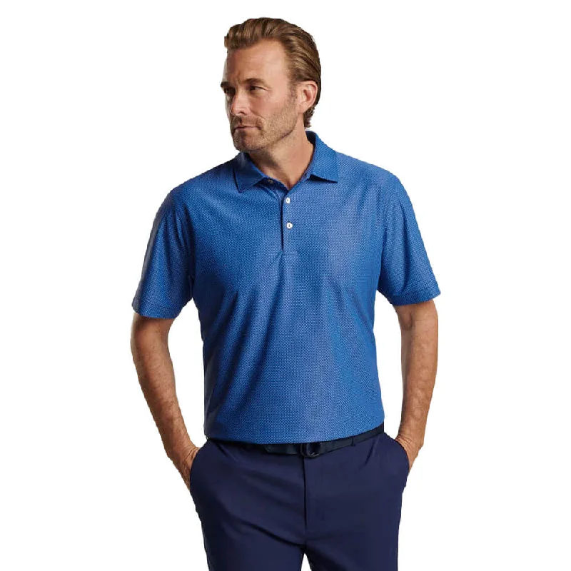 Men's short-sleeve muted sage top-Peter Millar Cumberland Geo Performance Mesh Polo Shirt - Sport Navy