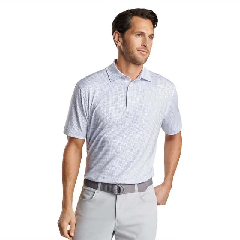 Men's short-sleeve fair-trade bamboo shirt-Peter Millar Daybreak Performance Jersey Polo Shirt - White / Liberty Blue