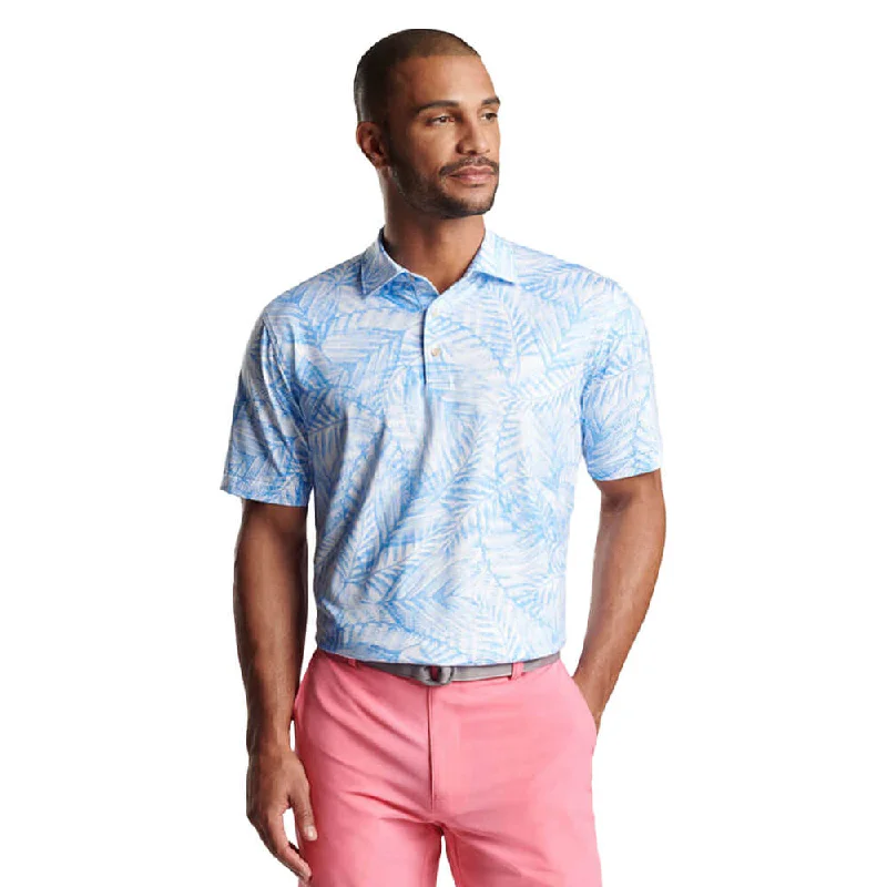 Men's short-sleeve tropical peach top-Peter Millar Fern Performance Jersey Polo Shirt - White