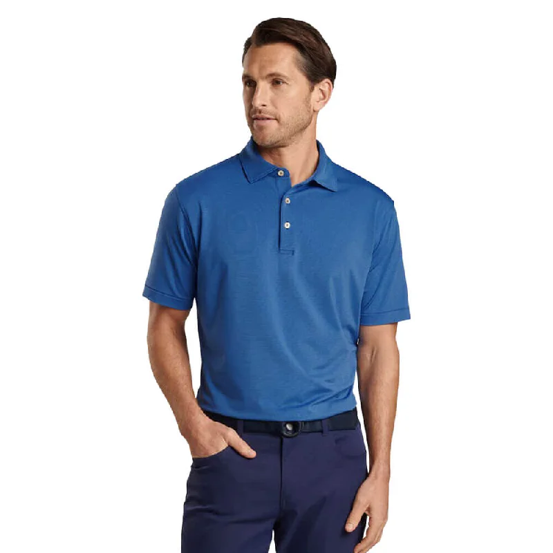 Men's short-sleeve bold striking blue top-Peter Millar Jubilee Stripe Performance Jersey Polo Shirt - Sport Navy