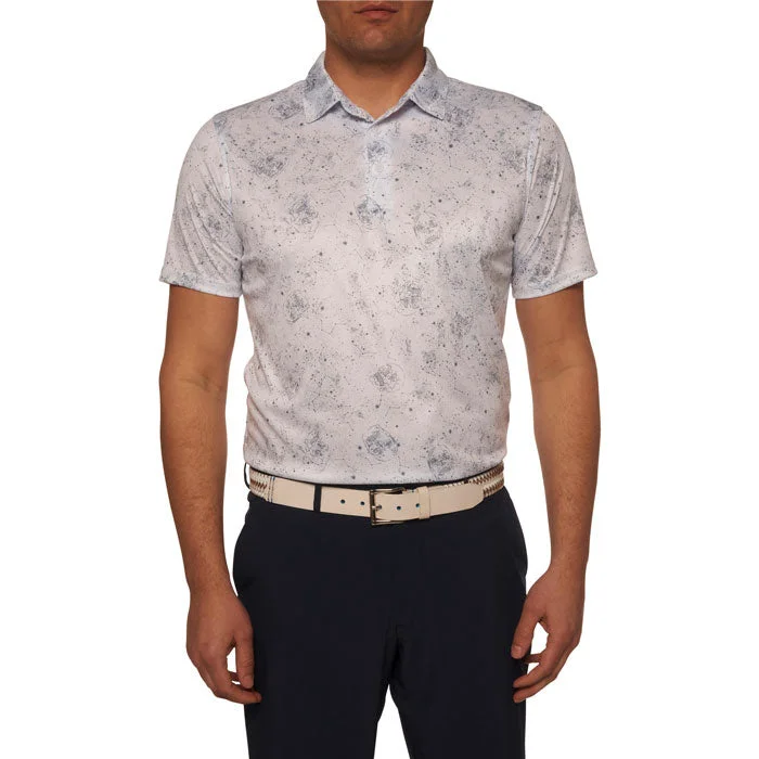 Men's short-sleeve sleek neutral beige shirt-Robert Graham Constellation Performance Classic Fit Polo Shirt - White