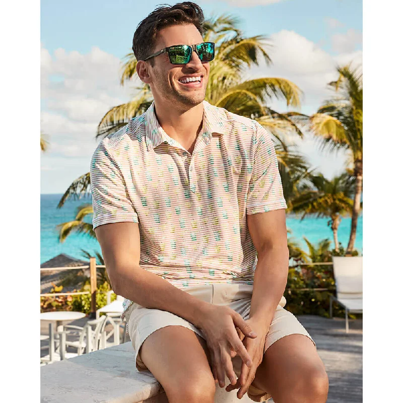 Men's short-sleeve neutral loose polka dot shirt-Tommy Bahama Costa Wave Seersipper Polo Shirt - Pink Pool