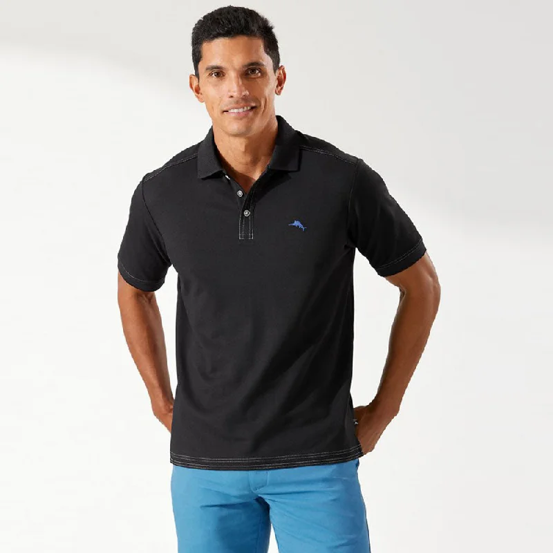 Men's short-sleeve deep vibrant aqua top-Tommy Bahama IslandZone Emfielder 2.0 Polo Shirt - Black*