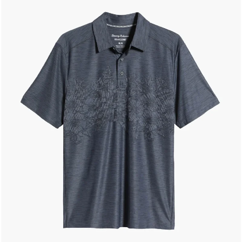 Men's short-sleeve soft trendy hiking top-Tommy Bahama IslandZone Palm Coast Hibiscus Border Polo Shirt - Coal