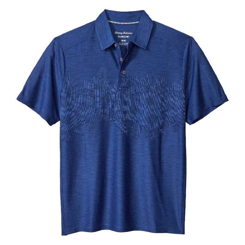 Men's short-sleeve muted sustainable recycled top-Tommy Bahama IslandZone Palm Coast Hibiscus Border Polo Shirt - Kingdom Blue