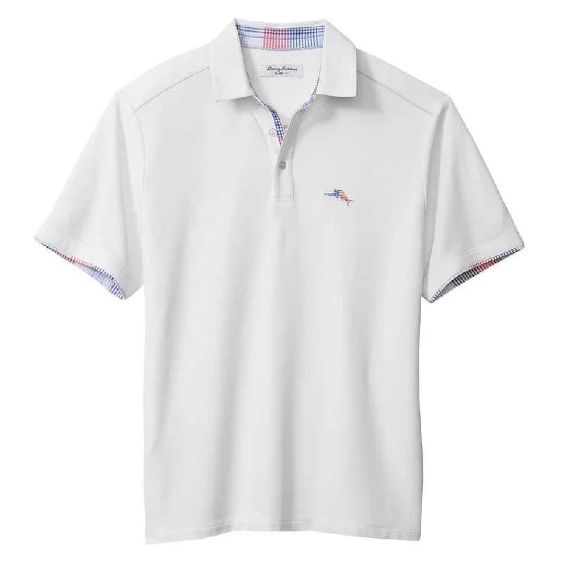 Men's short-sleeve sleek airy high-performance shirt-Tommy Bahama Islandzone Summerlake Check Five O'Clock Polo Shirt - Bright White