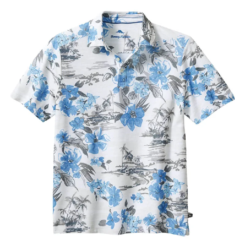 Men's short-sleeve tropical draped quick-dry tee-Tommy Bahama Waikiki Waves Polo Shirt - Infinity Pool